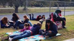 Students read outside