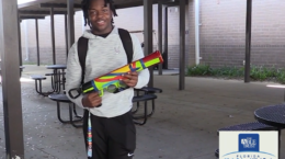 East Ridge High School student with Condiment Launcher