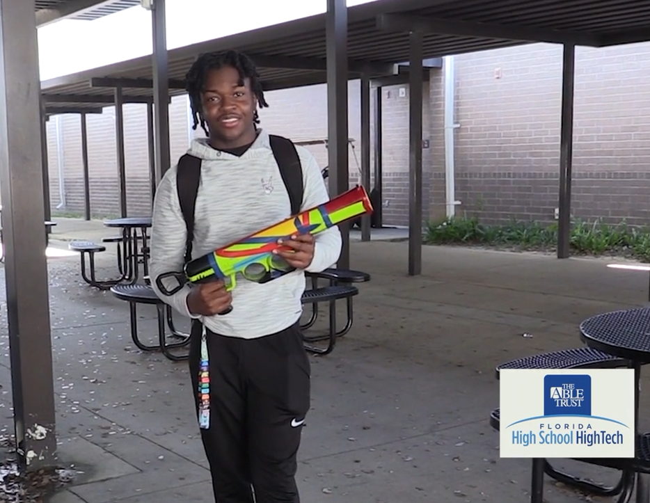 East Ridge High School student with Condiment Launcher
